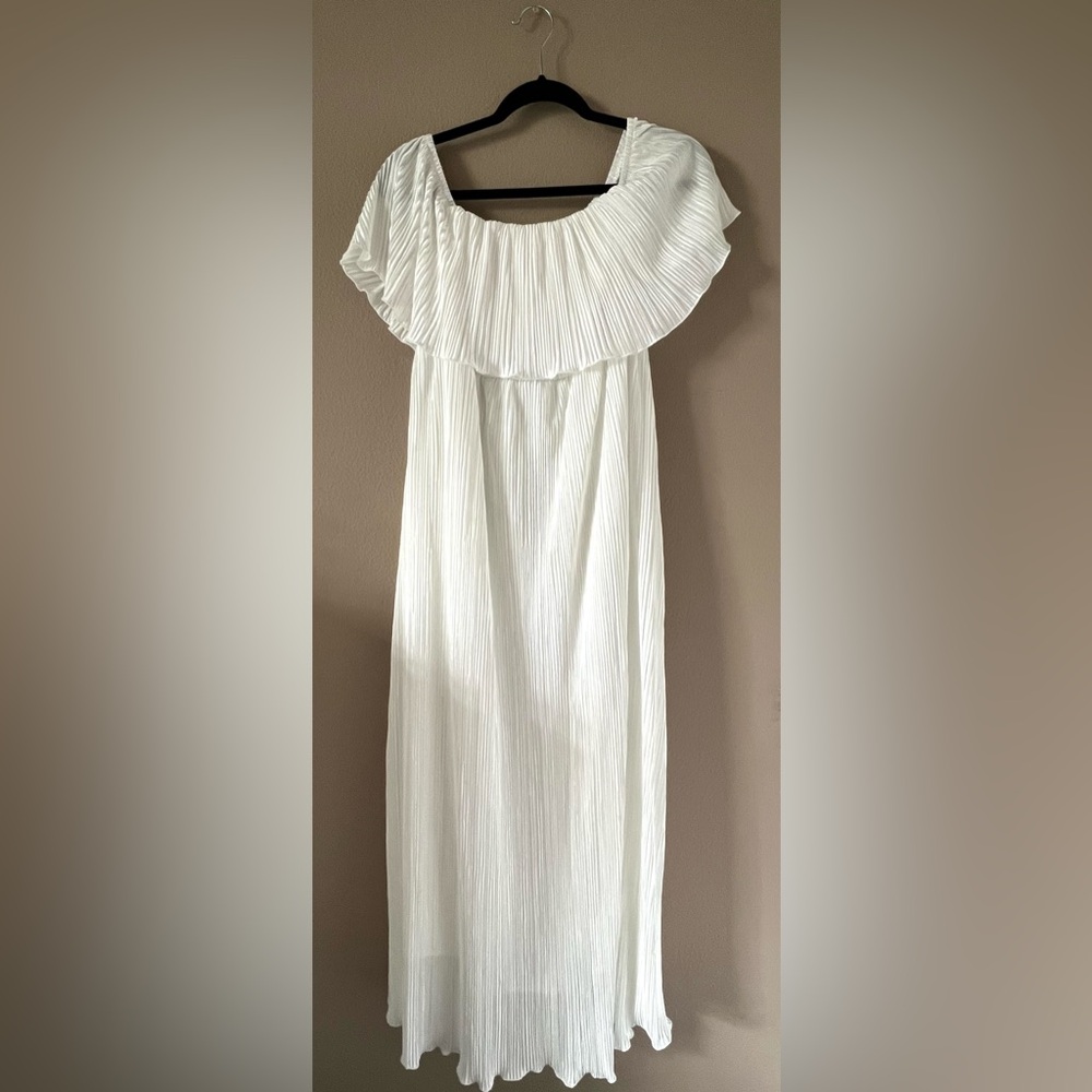 Pleated Off Shoulder Maxi Dress